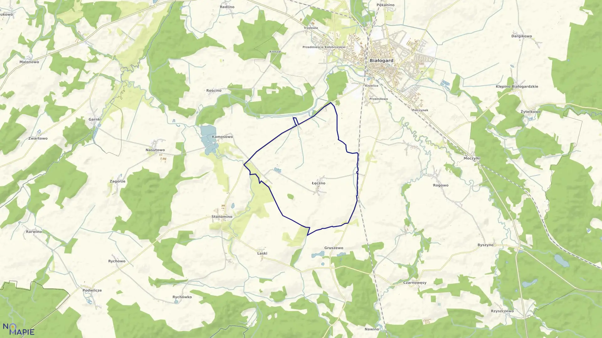 Mapa obrębu Łęczno w gminie Białogard