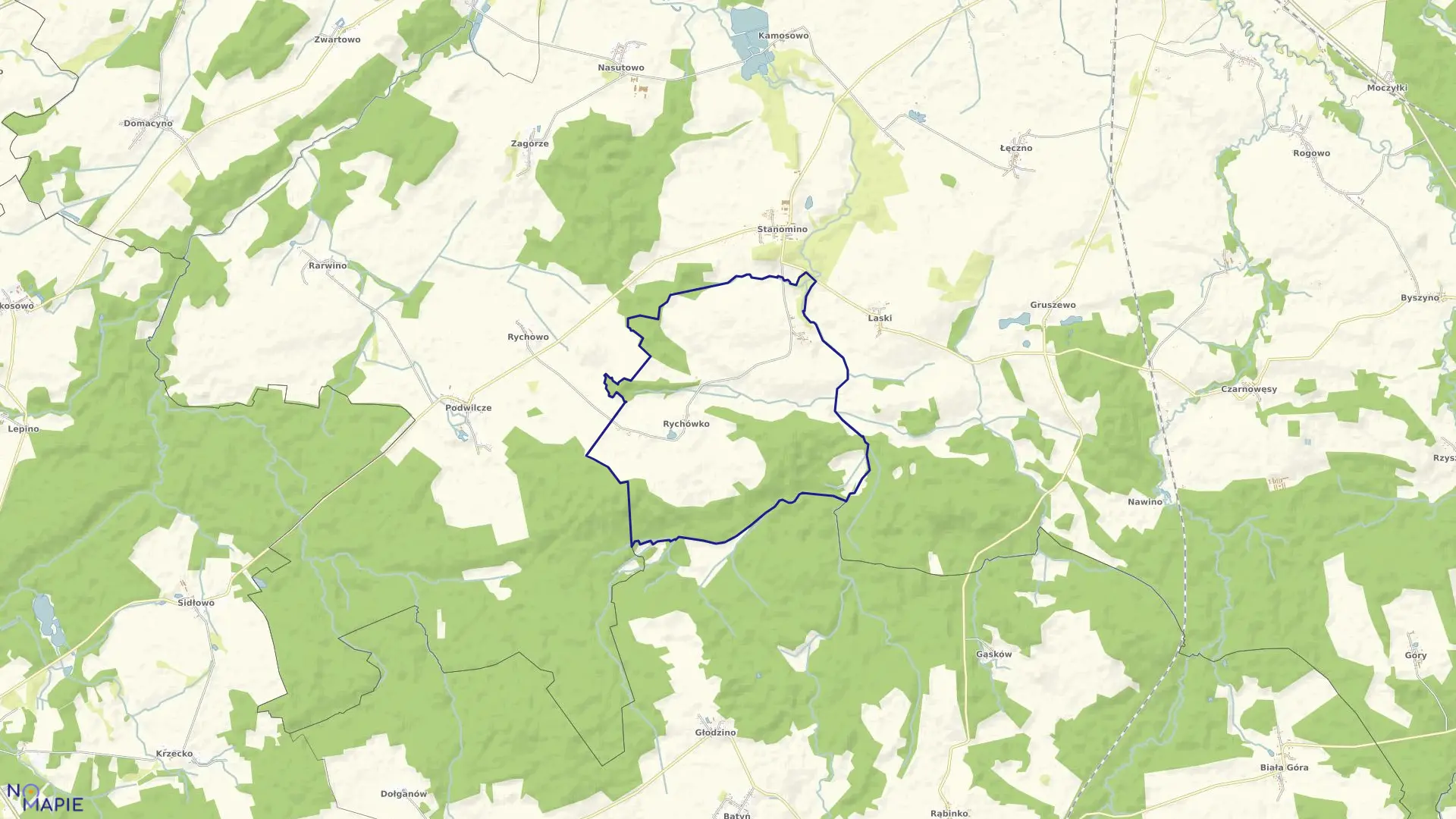Mapa obrębu Rychówko w gminie Białogard