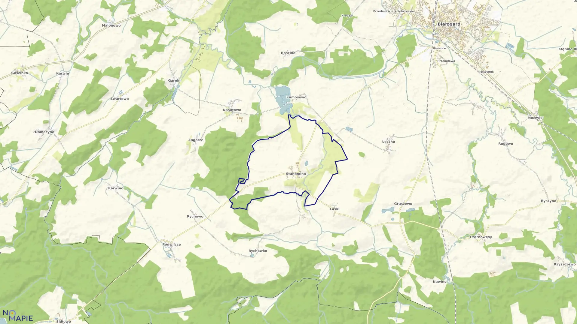 Mapa obrębu Stanomino w gminie Białogard